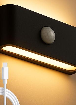 Настенный светильник с датчиком движения, от usb (9,8х5,5см) черный