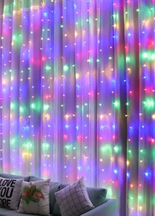 Гирлянда штора от сети, 3х3м, 360 led, ad-50568, разноцветный свет