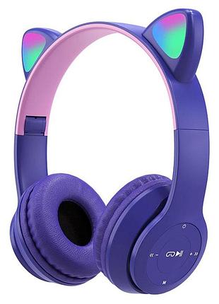 Беспроводные bluetooth наушники с кошачьими ушками и подсветкой cat miu star p47 фиолетовые