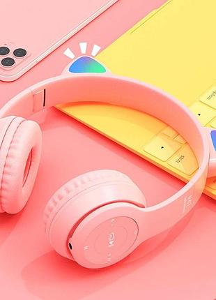 Бездротові bluetooth навушники з котячими вушками та підсвічуванням cat miu star p47 рожеві