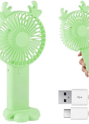 Настільний вентилятор на акумуляторі, від usb, зелений