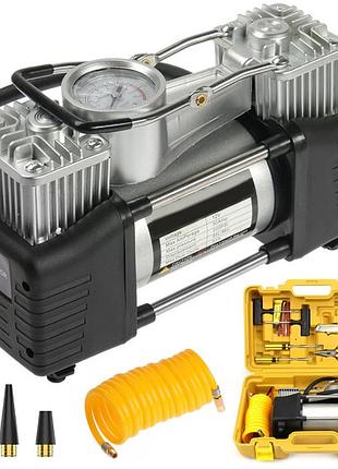 Автомобильный компрессор однопоршневой 12v + набор инструментов, в кейсе