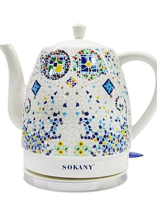 Электрочайник керамический дисковый 1,5л, мозаика, sokany sk-09008