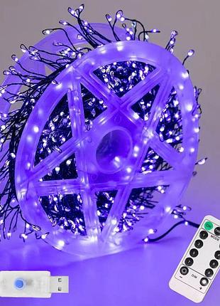 Гірлянда роса мішура від usb, 100м, 2000led+пульт, синій