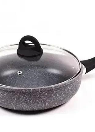 Сковорода с крышкой 24см benson bn-491 с мраморным покрытием