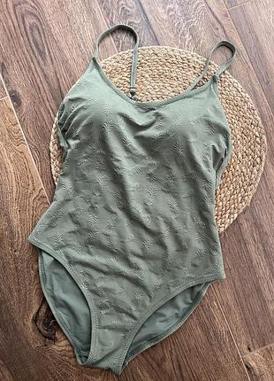 Стильний суцільний хакі купальник в принт ананаси