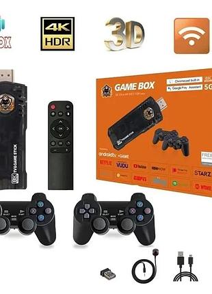 Игровая тв приставка game box 8k 8x m98 smart tv stick 64gb геймстик с геймпадами + 10000 встроенных игр