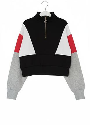 Укороченный теплый джемпер с горловиной на молнии