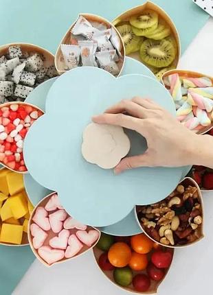 Вращающаяся складная двухъярусная конфетница sunroz flower candy box для конфет и фруктов