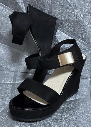 Женские черные босоножки 37 размера (24 см стелька) gjgz с открытым носком праздничные нарядные.