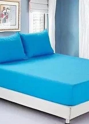 Блакитне простирадло махрове на резинці з наволочками anisa (220х240+30 см)