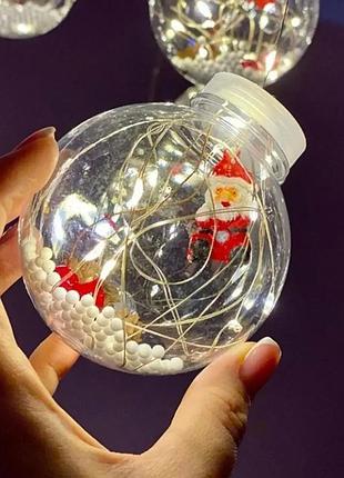 Гирлянда занавес штора шары с наполнением дед мороз, 3м, 10 шаров led usb