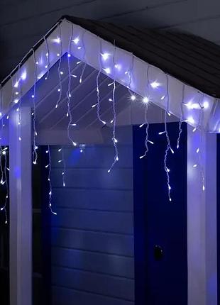 Синий новогодняя праздничная гирлянда бахрома 120 led прозрачный провод 3х0.5 м