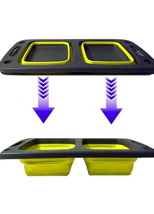 Доска-дуршлаг силиконовая складная миска-трансформер для овощей и фруктов 2 шт в одном
