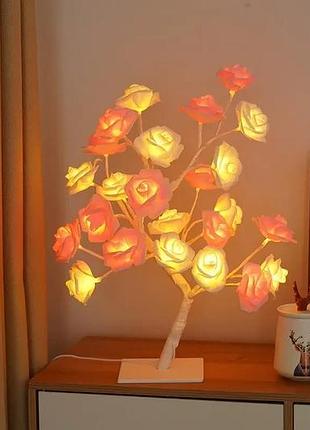 Бело-розовая настольная светодиодная лампа / дерево роза / декоративная настольная лампа для дома