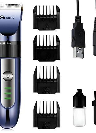 Акумуляторна машинка для стрижки волосся + 4 насадки, surker sk-558