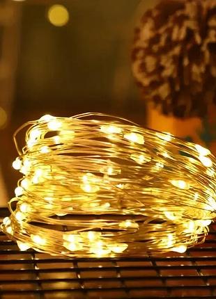 Гирлянда роса нить светодиодная 3 м на батарейках для дома теплый белый