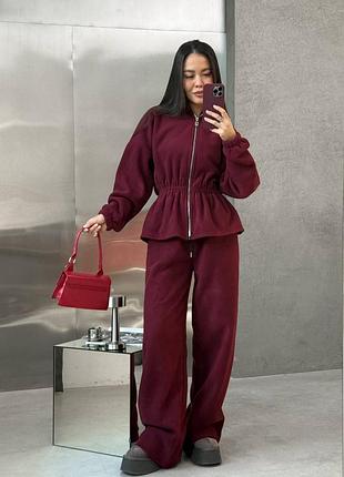 Жіночий костюм винний на флісі двійка худі і штани