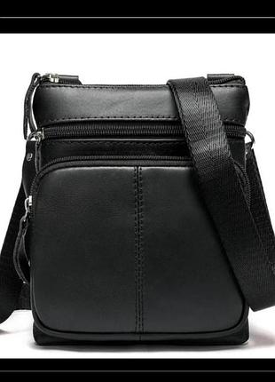Чоловіча шкіряна сумка барсетка через плече на 5 відділеннь
