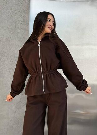 Жіночий шоколадний теплий костюм двійка на флісі