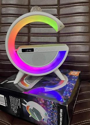 Умный светильник колонка с будильником и диско шаром/ ночник c беспроводной зарядкой для телефона/bluetooth-колонка