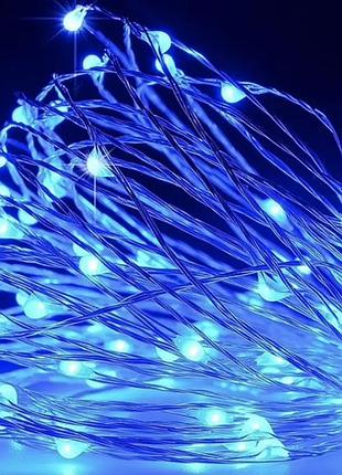 Новогодние гирлянды. медная проволочная лампа 100led 10м, цвет синий силиконовый провод (7107)