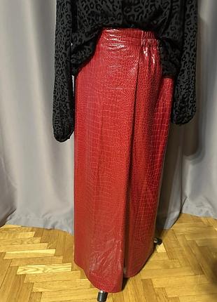 Шикарна спідниця екошкіри бордового кольору великий розмір