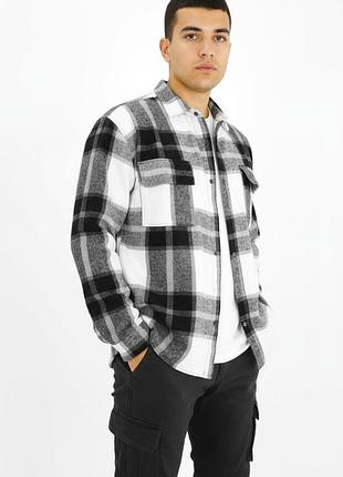 Чоловіча щільна оверсайз сорочка в клітинку, чорно біла