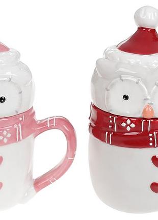 Кружка 2 шт керамическая с фигурной крышкой умная сова, 350мл