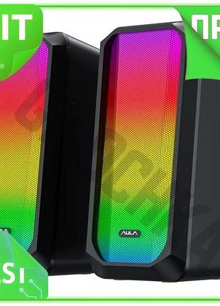 Ve акустические колонки aula usb new version черные 2x3 вт для компьютера с rgb подсветкой стерео дина n6w_ver