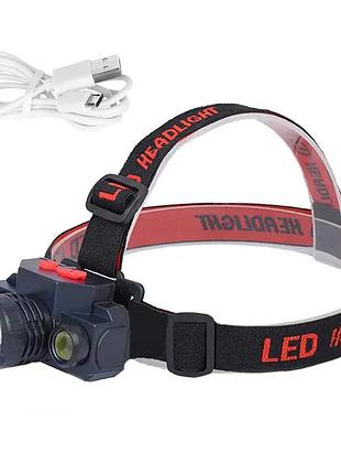 Налобний ліхтар акумуляторний cob+xpe, usb, zoom, bl 1805