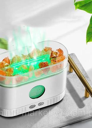 Настільна соляна лампа з зволожувачем 200мл, salt lamp with rocks, білий