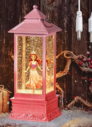 Музичний світильник зі сніговим ефектом 27,5см, від usb або батарейок, рожевий