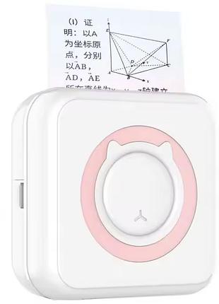 Портативный мини принтер от bluetooth + 1 рулон бумаги, розовый