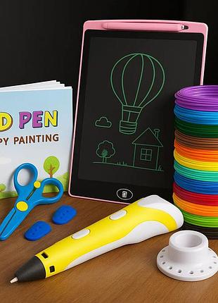 Набір 3d-ручка з трафаретами та планшетом, від мережі, 3dpen-6, жовтий