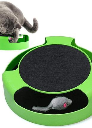 Интерактивная игрушка для кота "поймай мышку" с когтеточкой, зеленая