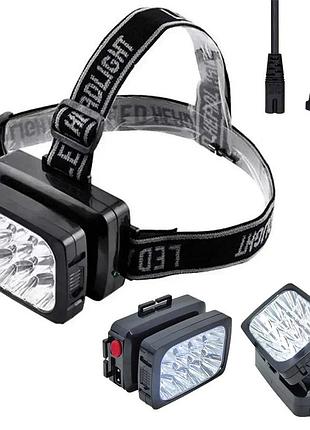Налобный аккумуляторный фонарь на резинке 1200 мач, 12led, yj-1837, черный