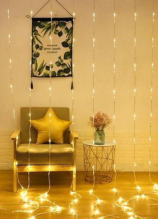 Гирлянда водопад от сети 3*2 м 360led, 12pcs xmas ww-3, теплый белый