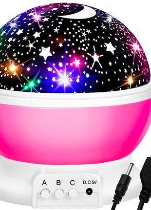 Ночник проектор звездного неба 10х10см с usb, star master, розовый