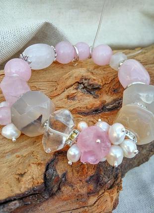 Браслет натуральный камень розовый кварц