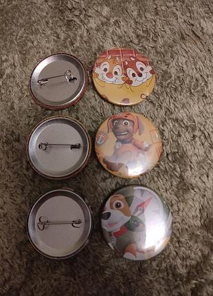 Значки металеві дитячі",щенячий патруль","чіп і дейл".