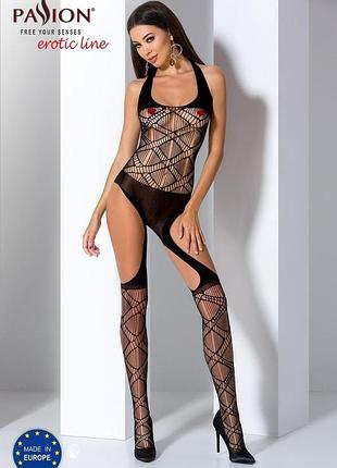 Бодистокинг passion bs060 black, комбинезон, имитация трусиков и гольфиков sexual toys