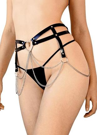 Кожаный пояс декорированный цепочками art of sex - becky, размер l-2xl, цвет черный sexual toys