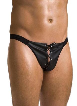Чоловічі сліпи на шнурівці passion 044 slip ben xxl/xxxl black, екошкіра, люверси sexual toys