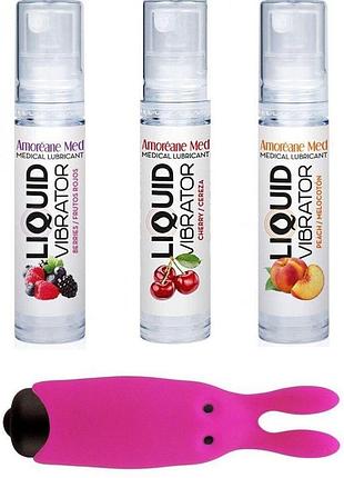 Набір з 3-х смаків стимулювального лубриканта amoreane med (3х10мл) та віброкулі adrien lastic pink sexual toys