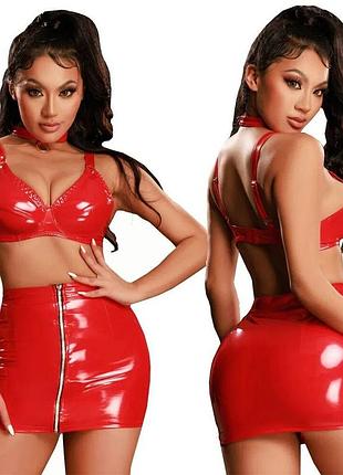 Комплект jsy «розбурхана діана» з мокрим ефектом s/m, топ, спідниця, чокер sexual toys