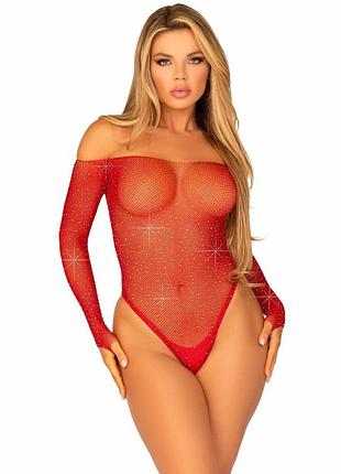Сетчатое боди со стразами leg avenue crystalized fishnet bodysuit red one size sexual toys