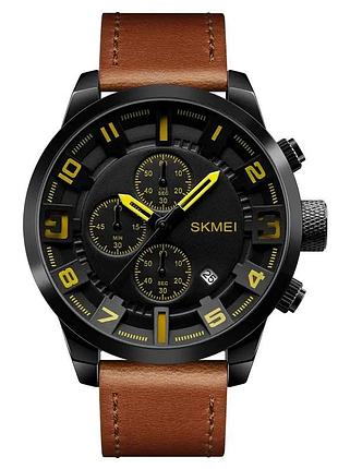 Мужские наручные часы skmei 1309 коричневые с желтыми стрелками классические кварцевые часы для мужчин х dm-11