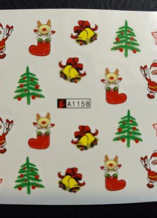 Наклейки слайдери для дизайну нігтів манікюру педикюру новорічні