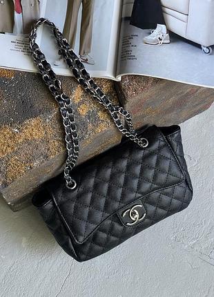 Жіноча сумка chanel чорний срібло структурна через плечі шанель